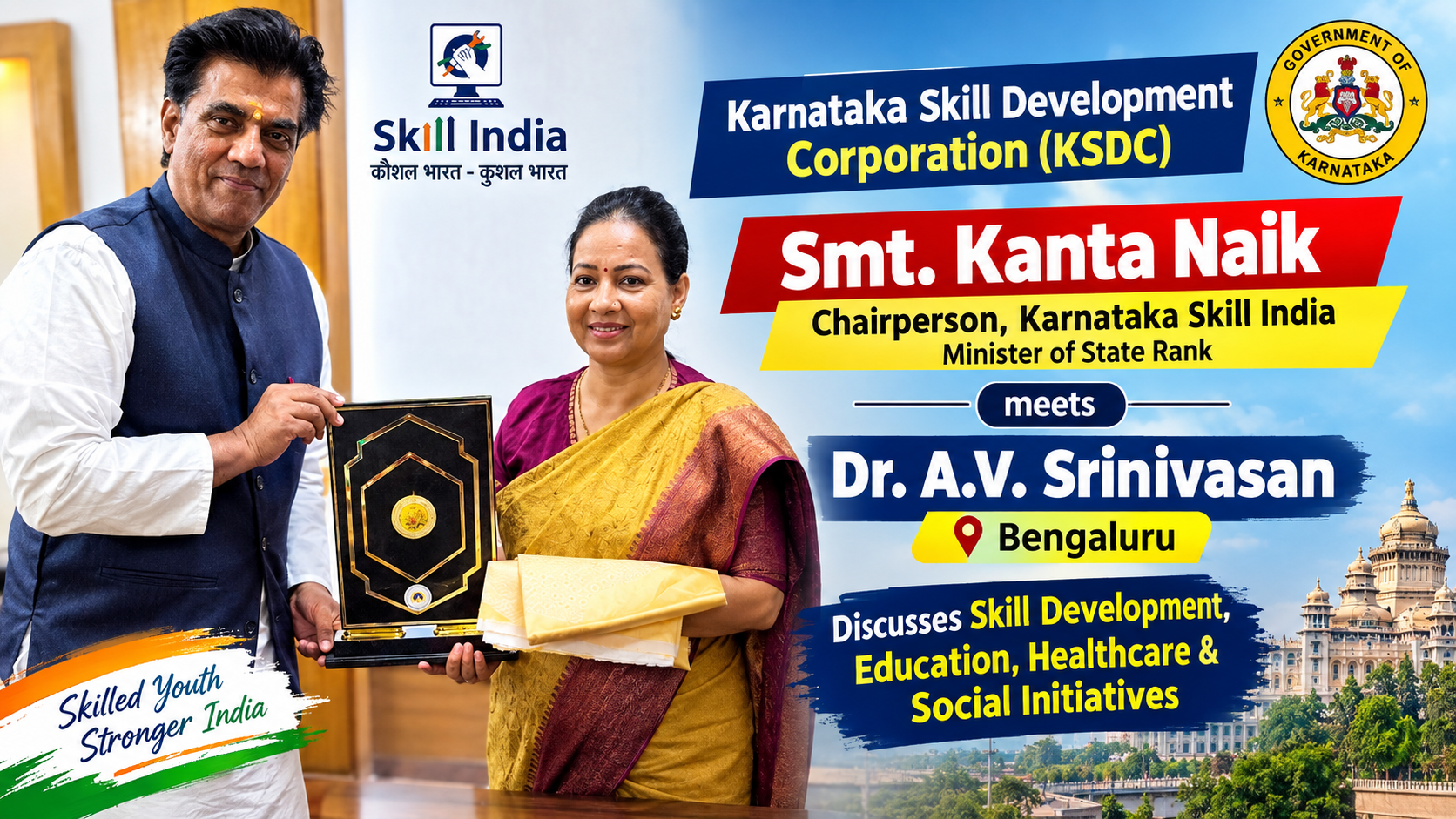 Smt. Kanta Naik Meets Dr. A.V. Srinivasan in Bengaluru, Discusses Skill Development and Social Initiatives