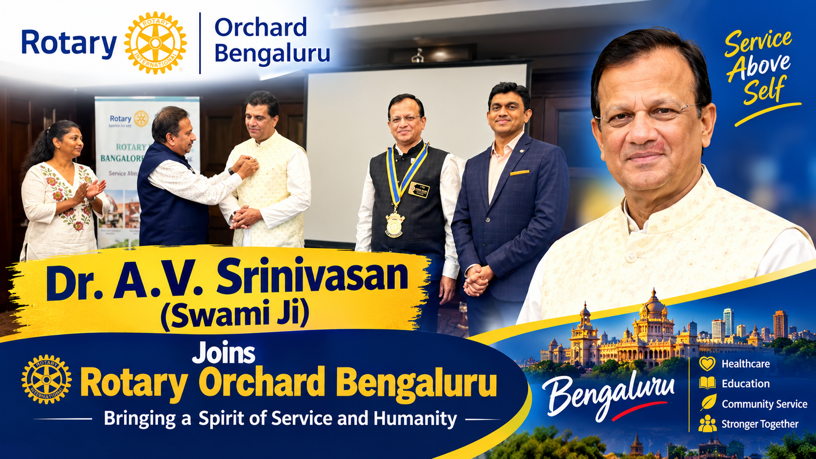 Dr. A.V. Srinivasan (Swami Ji) Joins Rotary Orchard Bengaluru, Bringing a Spirit of Service and Humanity